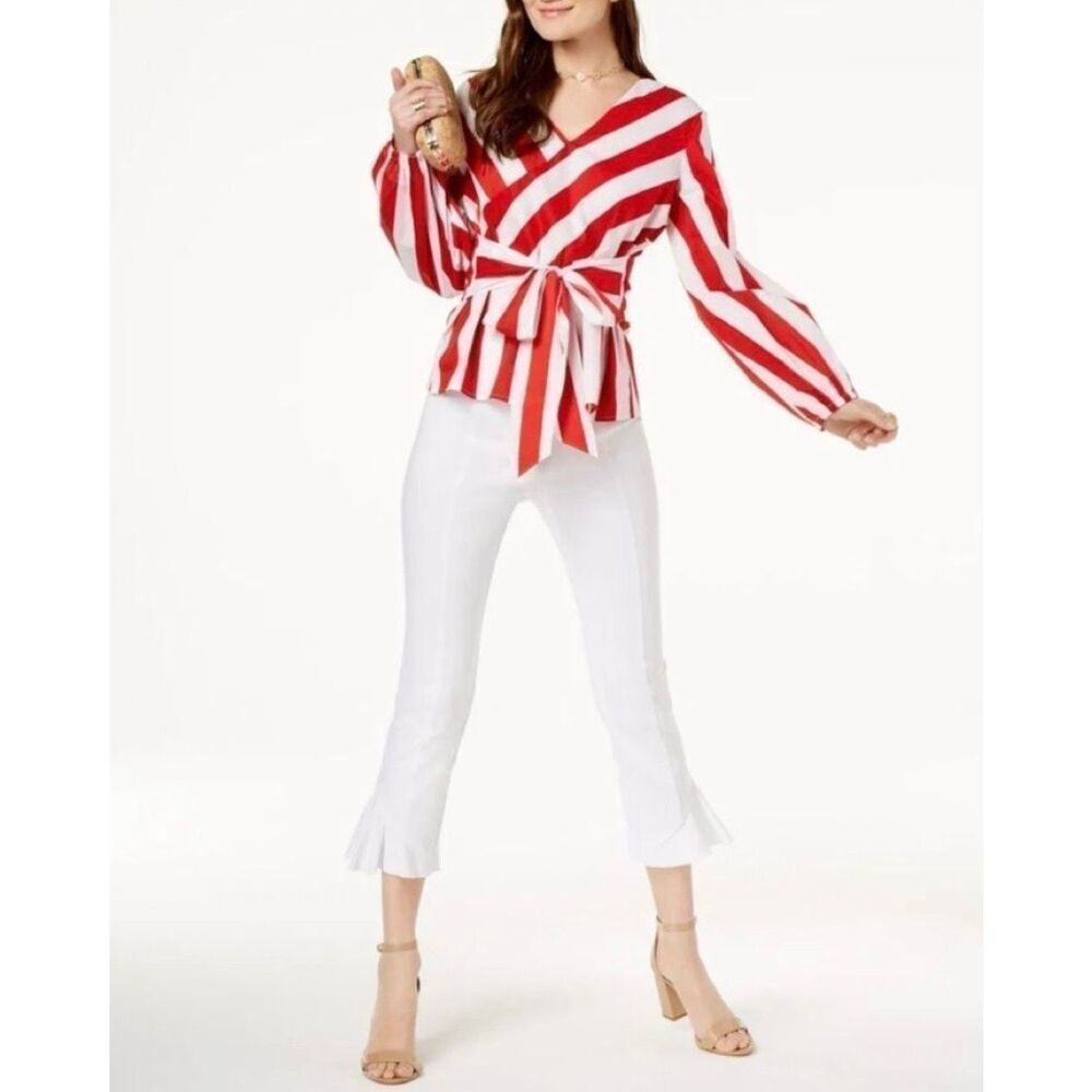 Womens INC International Concepts Striped Metro Faux Wrap Top - Sz S